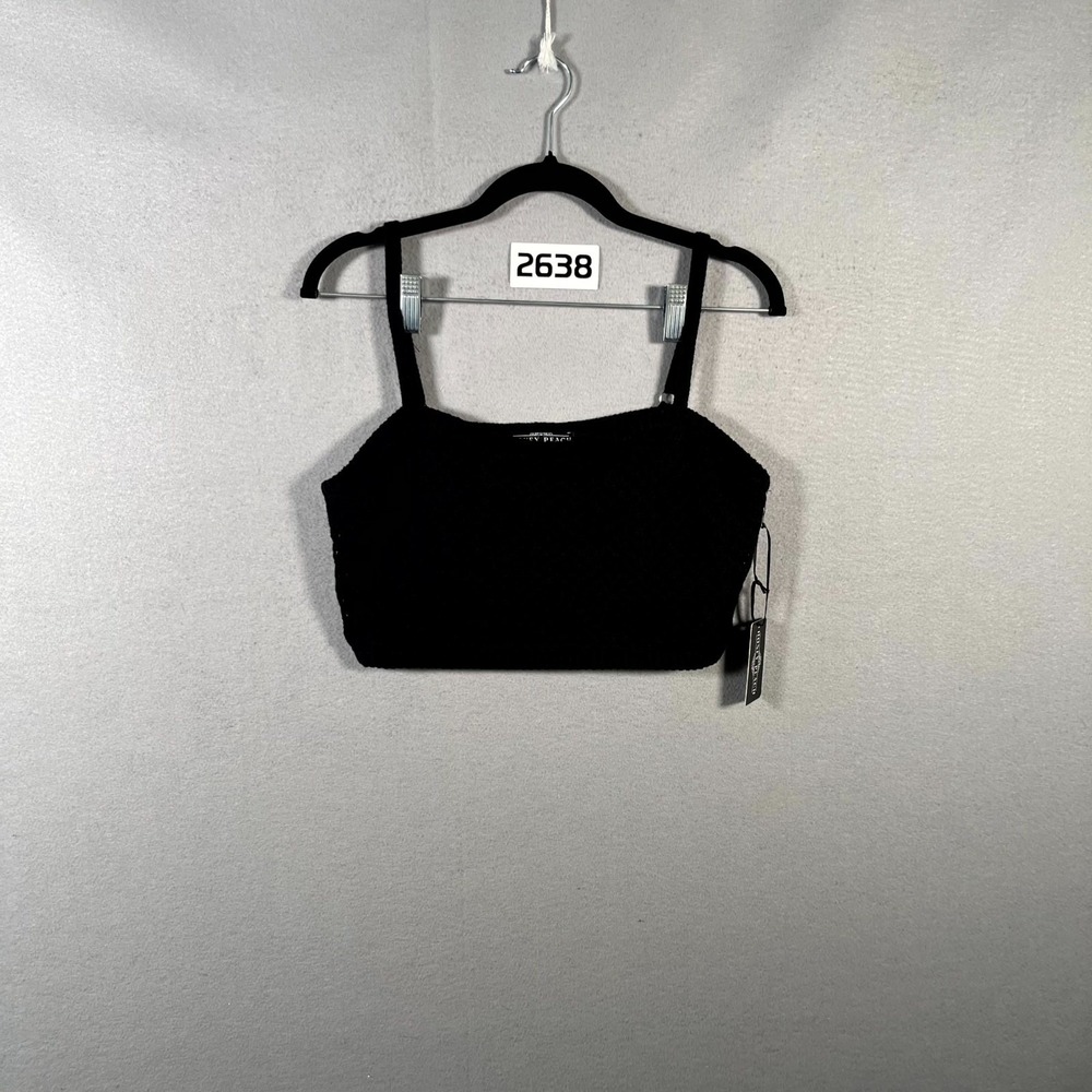 Honey Peach‎ Camisole Cropped Top Womens XL Black Crochet Knit Adjustable Strap